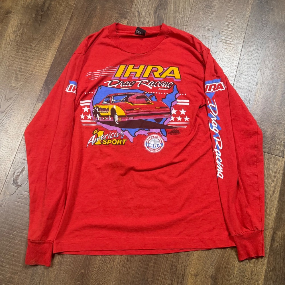Vintage 80s 1989 IHRA Drag Racing Long Sleeve Shirt USA Made Screen Stars Best L